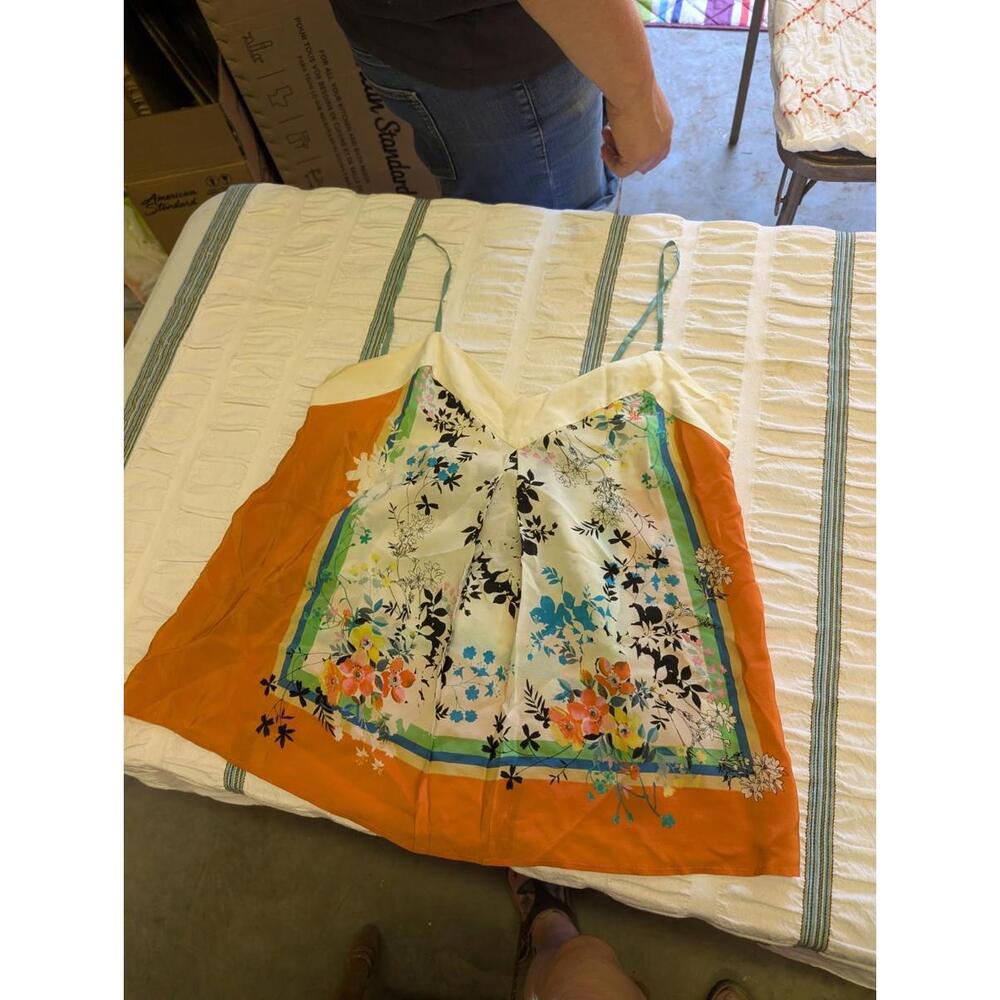 STUNNING MAEVE FLORAL SILK CAMI TANK TOP ORANGE & WHITE SIZE 12